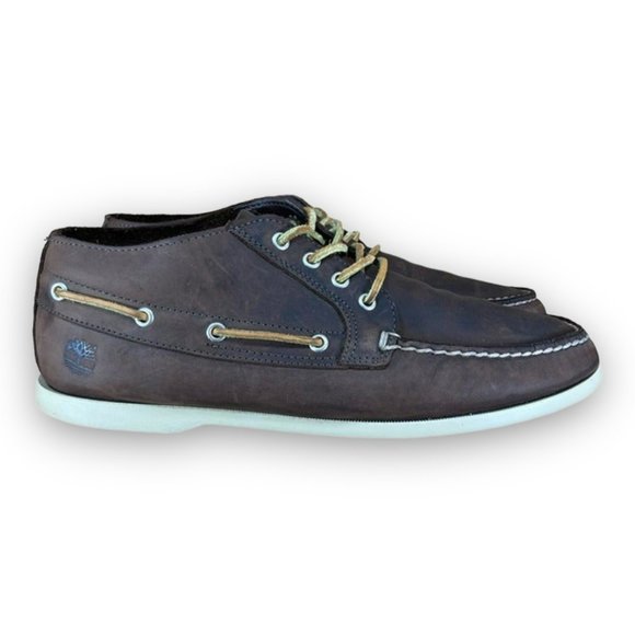 Timberland Brig 4 Eye Boat Shoes 29570 Leather Mid Top Lace Up Brown Men 11.5M - Picture 1 of 10